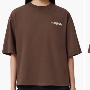 AllSaints Guardian Amelie Oversize Cotton Graphic T-Shirt in Bitter Brown